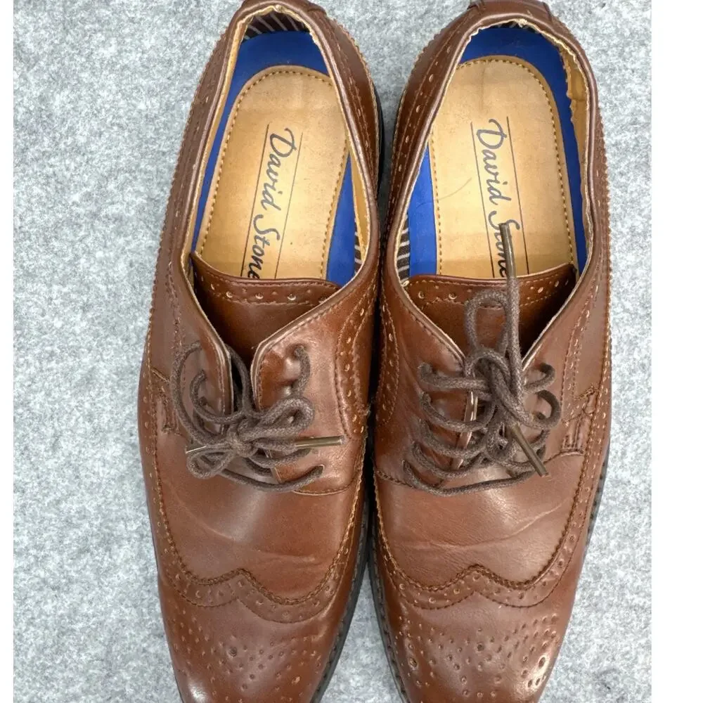 David Stone Brown Faux Vegan Leather Wingtip Oxford Dress Shoe Men 11
